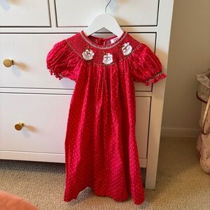 Mom & Me Santa Clause Christmas Polka Dot Smocked Red Dress Size 3T